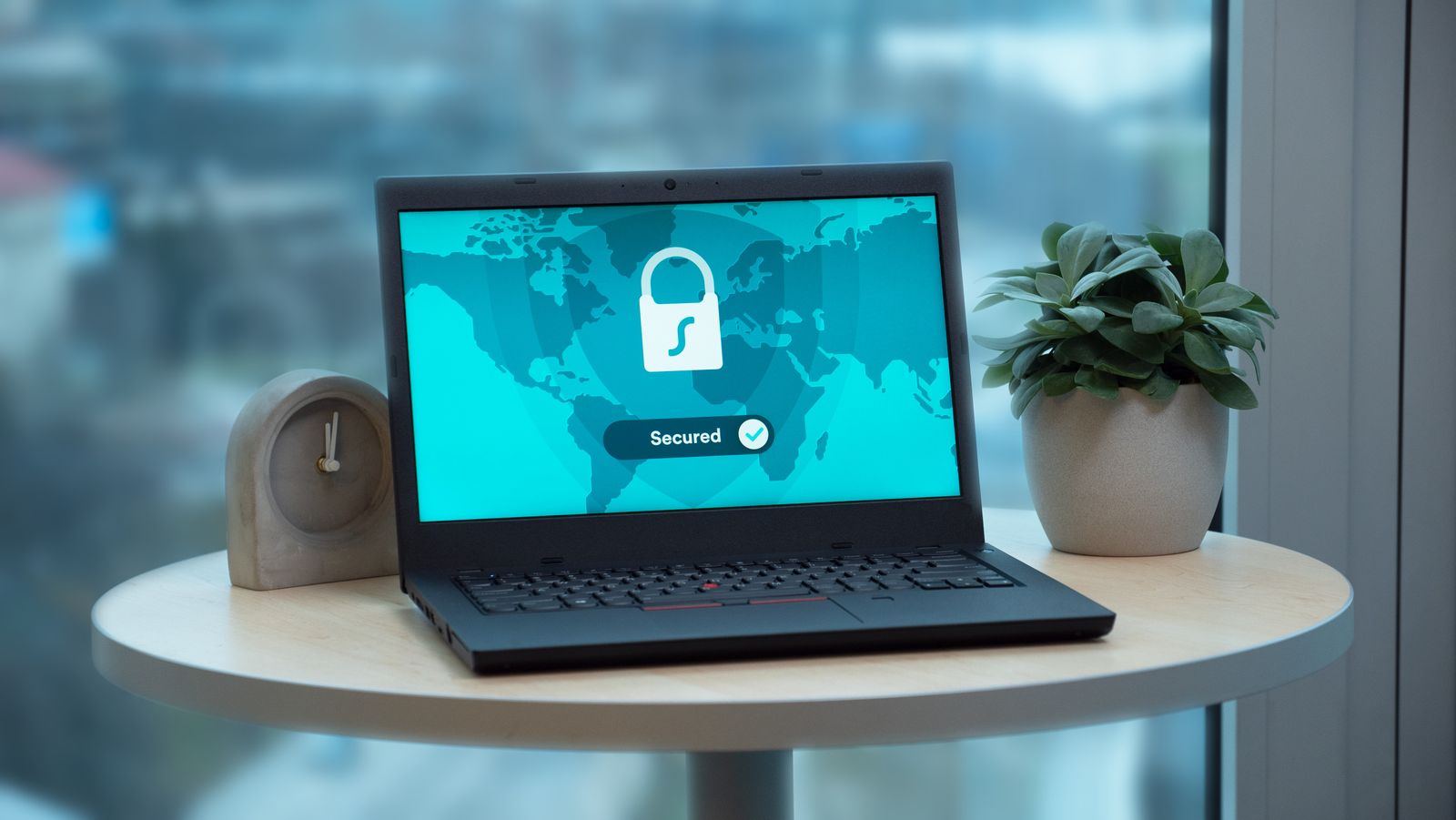 Laptop showing a padlock security screen